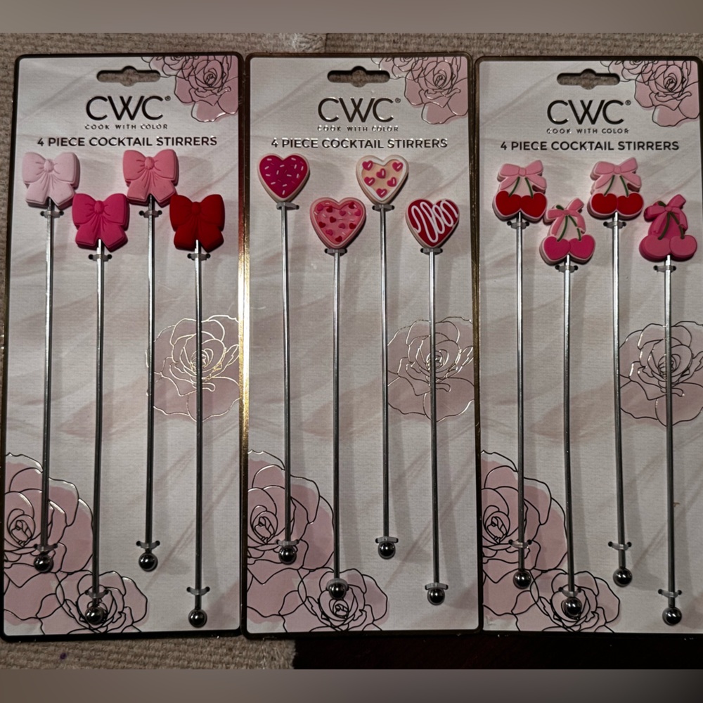3 CWC Pink and Red Cocktail Stirrers Sets of 4